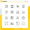 User Interface Pack of 16 Basic Outlines of gear, business, presentation, brainstorm, phone