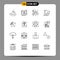 User Interface Pack of 16 Basic Outlines of kitchen utensils, sport, carnival, man, avatar