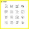 User Interface Pack of 16 Basic Outlines of movie, play, control, vacation, beach