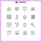 User Interface Pack of 16 Basic Outlines of plug, building, blackboard, sale, discount