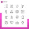 User Interface Pack of 16 Basic Outlines of start, hand, tools, click, wedding