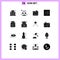 User Interface Pack of 16 Basic Solid Glyphs of diet, products, laptop, minidisc, devices