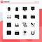 User Interface Pack of 16 Basic Solid Glyphs of drop, money, two, marketing, service
