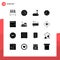 User Interface Pack of 16 Basic Solid Glyphs of planet, flag, dish, moon, joy stick