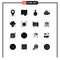 User Interface Pack of 16 Basic Solid Glyphs of safety, secure, science, cloud, media