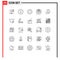 User Interface Pack of 25 Basic Lines of food, network, yen, globe, computer