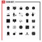 User Interface Pack of 25 Basic Solid Glyphs of gauge, help, web, global, center