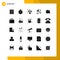 User Interface Pack of 25 Basic Solid Glyphs of global, earth, time, tool, construction