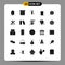 User Interface Pack of 25 Basic Solid Glyphs of power, shop, office, food, upload