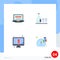 User Interface Pack of 4 Basic Flat Icons of laptop, monitor, education, glass, security