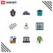 User Interface Pack of 9 Basic Filledline Flat Colors of clip, attachment, trash, office, container