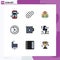 User Interface Pack of 9 Basic Filledline Flat Colors of pot, baby, staff, time machine, backup