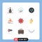 User Interface Pack of 9 Basic Flat Colors of failed, business, arrow, microbe, germ