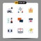 User Interface Pack of 9 Basic Flat Colors of message, tool, atom, equipment, bathroom