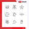 User Interface Pack of 9 Basic Outlines of basketball, halloween, technology, fear, starfish