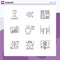 User Interface Pack of 9 Basic Outlines of chair, human, web, description, avatar