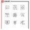 User Interface Pack of 9 Basic Outlines of invite, card, control, beverage, drink