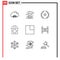 User Interface Pack of 9 Basic Outlines of layout, medical, scientist, hospital, films