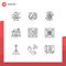 User Interface Pack of 9 Basic Outlines of page, interface, payment, browser, key