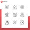 User Interface Pack of 9 Basic Outlines of symbol, projector, globe, film camera, connect