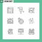User Interface Pack of 9 Basic Outlines of travel, wifi, heart, laptop, area