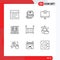 User Interface Pack of 9 Basic Outlines of youtube, online, add, learning, hardware