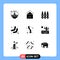 User Interface Pack of 9 Basic Solid Glyphs of arrow, chevron, house, arrow, gardening