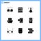 User Interface Pack of 9 Basic Solid Glyphs of bank, vehicles, temperature, transportation, sail