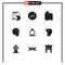 User Interface Pack of 9 Basic Solid Glyphs of day, world, map, globe, location