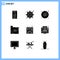 User Interface Pack of 9 Basic Solid Glyphs of gear, content, disk, economy, business