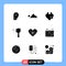 User Interface Pack of 9 Basic Solid Glyphs of heart, birds, tree, arbor, ecommerce