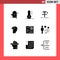 User Interface Pack of 9 Basic Solid Glyphs of id, sad, develop, melancholy, grief