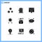 User Interface Pack of 9 Basic Solid Glyphs of lotus, training, search, intensity, fitness