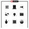 User Interface Pack of 9 Basic Solid Glyphs of target, goal, passion, employee, right