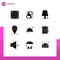 User Interface Pack of 9 Basic Solid Glyphs of time, geo, symbol, lightning, lamp