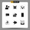 User Interface Pack of 9 Basic Solid Glyphs of wall, firewall, fallen, fire, message