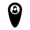 User navigation icon vector female person profile avatar with map marker pin symbol in flat color glyph pictogram