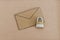 User privacy concept, email envelope miniature on desk with lock labelled security on it