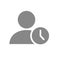 User profile with clock grey icon. Public navigation, waiting list symbol symbol