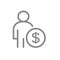 User profile with coin line icon. Earning, investing money symbol