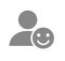 User profile with happy face grey icon. Smile rating, feedback symbol