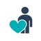 User profile with heart colored icon. Charity, donation, feedback symbol