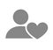 User profile with heart grey icon. Charity, donation, feedback symbol