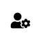 User profile settings vector icon. Account settings black flat icon in simple style isolated. User with cog. Vector EPS