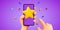 User puts an excellent rating in the mobile application. Cartoon hands with smartphone and rating star