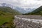 Ushguli- Patara Enguri River flowing down the valley in the Greater Caucasus Mountain Range in Georgia.