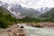 Ushguli- Patara Enguri River flowing down the valley in the Greater Caucasus Mountain Range in Georgia.