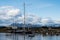 USHUAIA, ARGENTINA - april 04. 2018: Ships at the Port of Ushuaia, the capital of Tierra del Fuego, next to the little harbor town