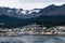 USHUAIA, ARGENTINA - april 04. 2018: Ships at the Port of Ushuaia, the capital of Tierra del Fuego, next to the little harbor town