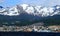 Ushuaia and its mountain backdrop from the Beagle Channel